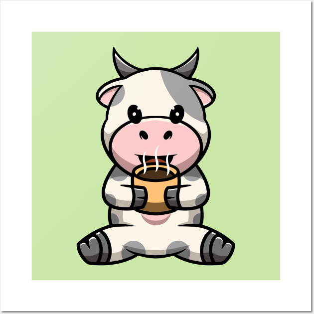 Cute Cow Drinking Hot Chocolate Wall Art by Cubbone